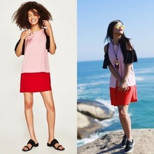 Zara Tricolor Cold Shoulder Dress Medium